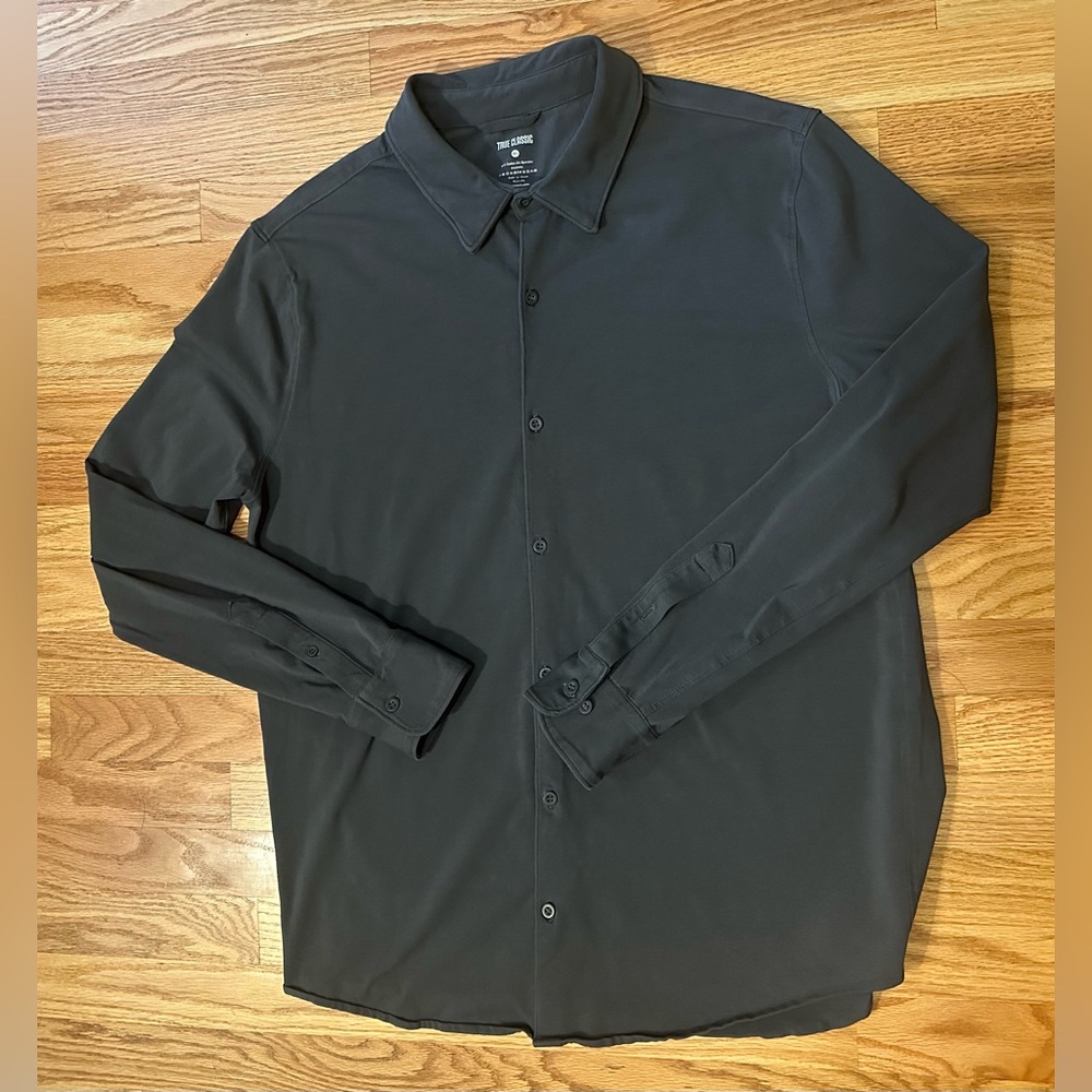True Classic Dark Gray Button-Up Long Sleeve Knit Shirt Shirt - Size XL